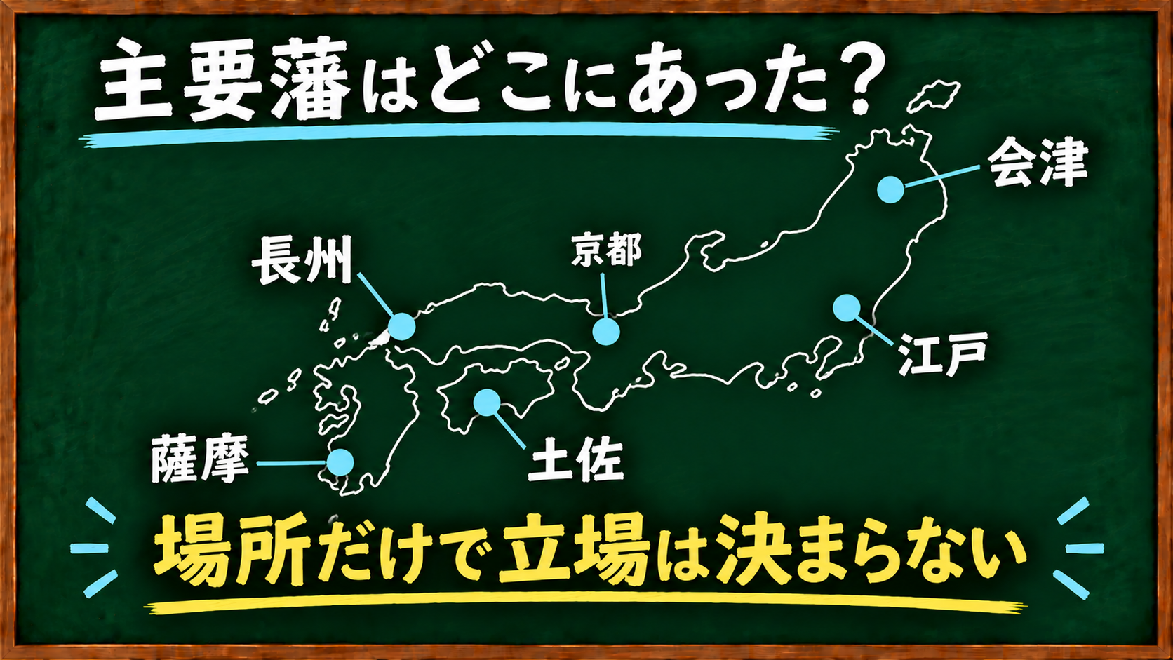 幕末の主要藩の位置図|薩摩・長州・土佐・会津と京都・江戸